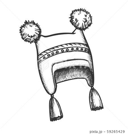 Winter Hat With Fluffy Woolen Pompons Retro Vector Winter Hat With Fluffy Woolen Pompons Retro Vector 59265429