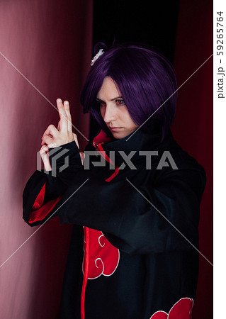 fashionable woman with purple hair anime Japan 59265764