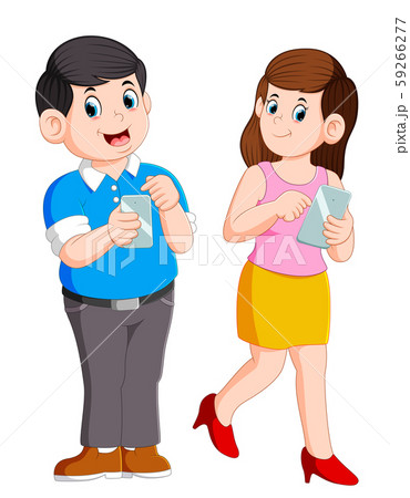 Young couple being busy using their smart phones 59266277