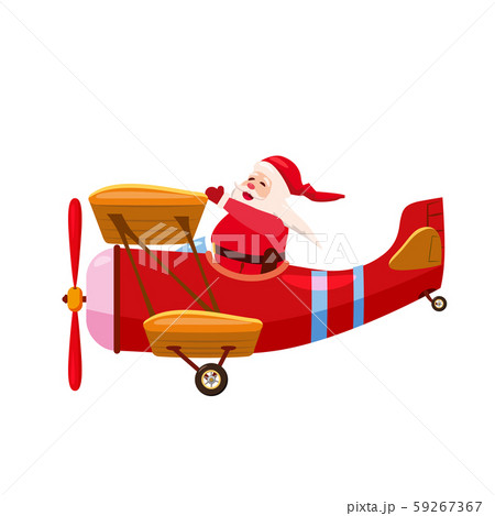 Santa Flying speed airplane retro vintage. Vector isolated cartoon style 59267367