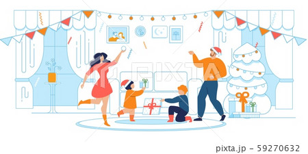 Christmas and New Year Family Celebration Cartoon 59270632