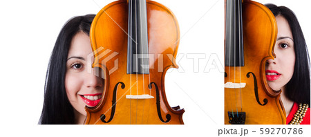 Young girl with violin on white Young girl with violin on white 59270786