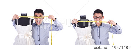 Funny male tailor on white 59271409