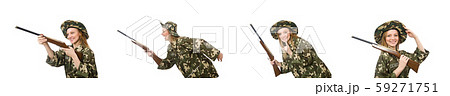 Girl in military uniform holding the gun isolated on white Girl in military uniform holding the gun isolated on white 59271751