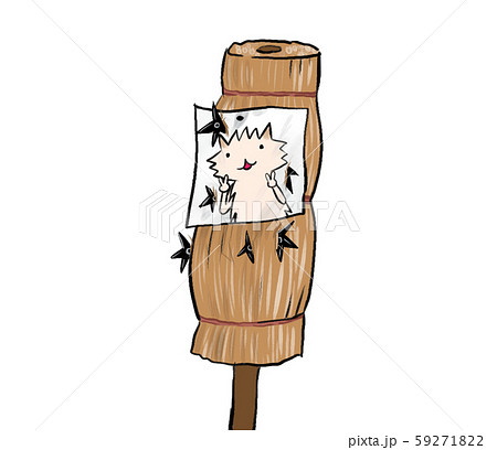 藁束を標的に手裏剣で攻撃 訓練 修行でレベルアップのイラスト素材