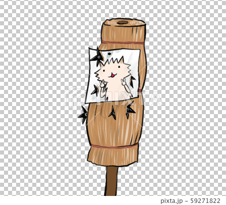 藁束を標的に手裏剣で攻撃 訓練 修行でレベルアップのイラスト素材