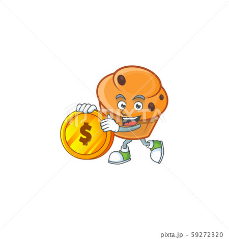 Brioche mascot with bring coin on white background 59272320