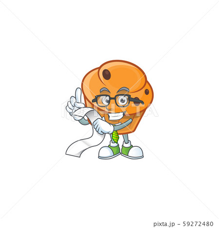 Dessert brioche of appetizing with holding bill mascot 59272480