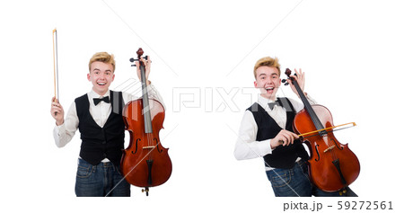 Funny man with violin on white Funny man with violin on white 59272561