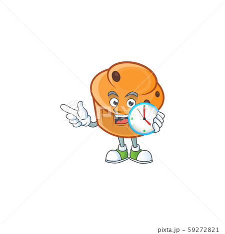 Cartoon brioche in the with bring clock character shape. 59272821