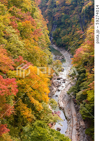 小安峡の紅葉の写真素材