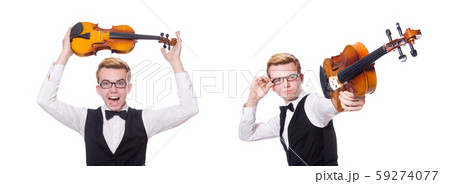 Funny violin player on white Funny violin player on white 59274077