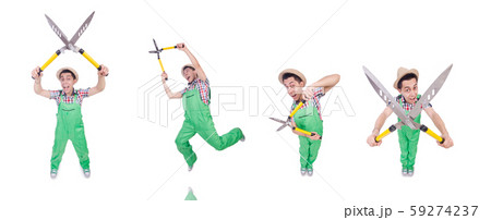 Funny man with shears on white 59274237