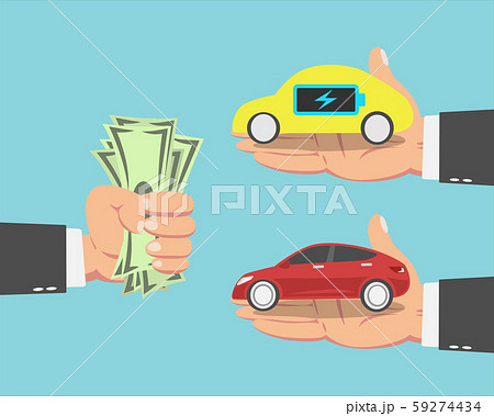 Businessman buying an electric car and a red Car 59274434