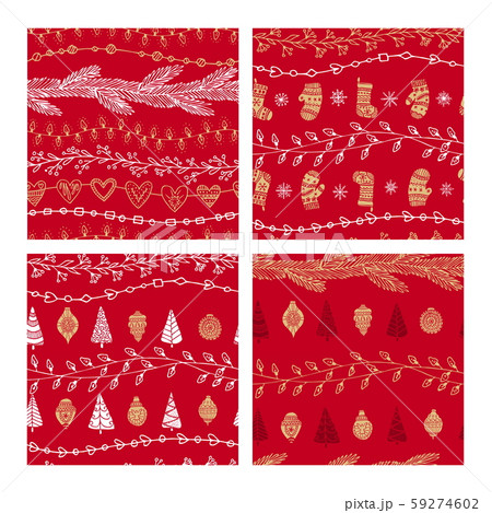Beautiful seamless Christmas and winter patterns, drawn by hand. Many festive elements and patterns. Vector graphics and illustration. 59274602