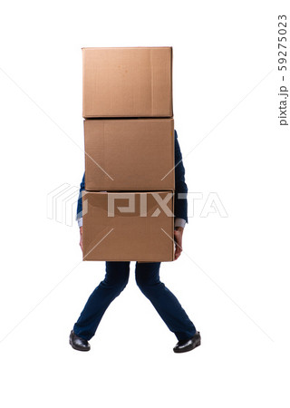 Young male employee with boxes isolated on white 59275023