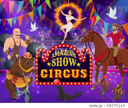 Big top circus show. Trained animals, performers 59275114