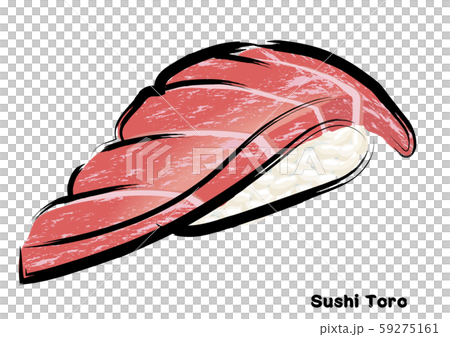筆タッチ 手描きの寿司 鮨のイラスト マグロの大トロの握り寿司のイラストのイラスト素材
