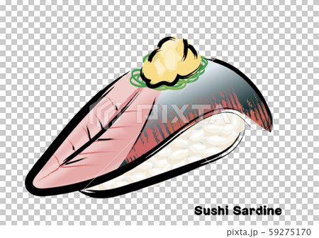 筆タッチ 手描きの寿司 鮨のイラスト イワシ 鰯の握り寿司のイラストのイラスト素材
