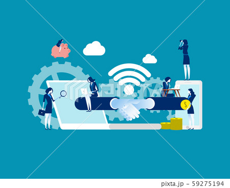 Business handshake via phone and laptop. Concept 59275194