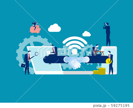 Business handshake via phone and laptop. Concept 59275195