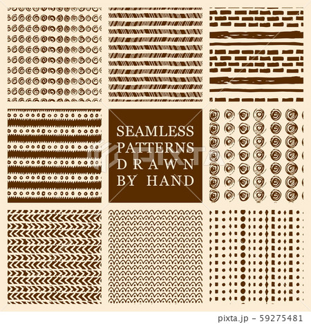 Vector set of hand drawn seamless patterns made with ink. Freehand textures for fabric, polygraphy, web design. Vector set of hand drawn seamless patterns made with ink. Freehand textures for fabric, polygraphy, web design. 59275481