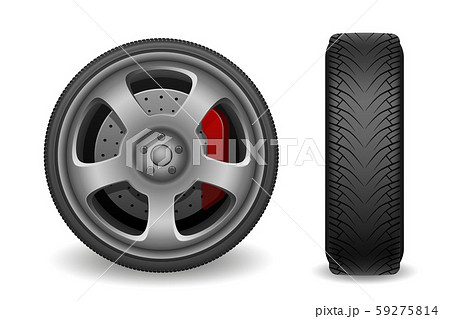 Car wheel with brake gear isolated on white. Realistic sport car tires vector illustration Car wheel with brake gear isolated on white. Realistic sport car tires vector illustration 59275814