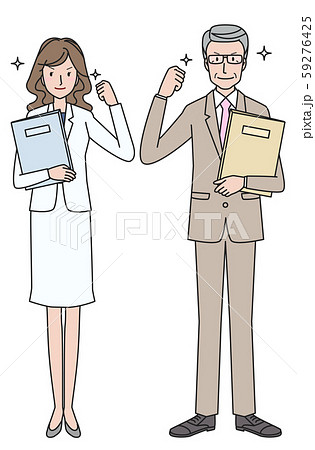 ガッツポーズのビジネスマンとOL 59276425