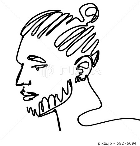 Continuous line young man portrait sketch with... - Stock Illustration  [59276694] - PIXTA