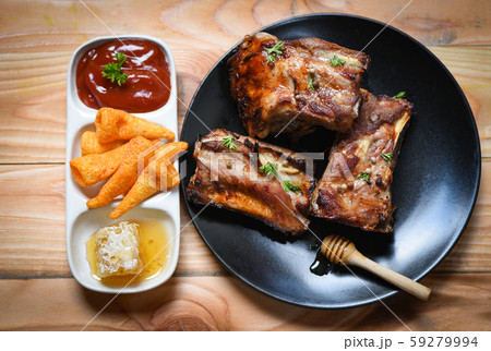 bbq pork ribs grilled with honey sweet sauce and 59279994