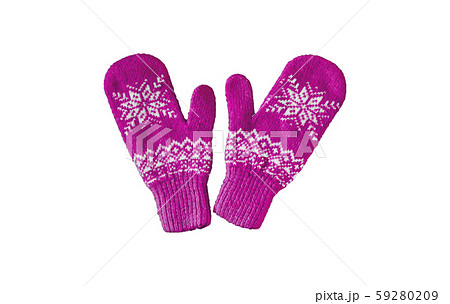 pair of pink lilac purple knitted mittens with christmas pattern isolated on pair of pink lilac purple knitted mittens with christmas pattern isolated on 59280209
