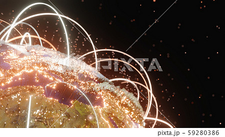 Connection curves and dots around Earth globe Connection curves and dots around Earth globe 59280386