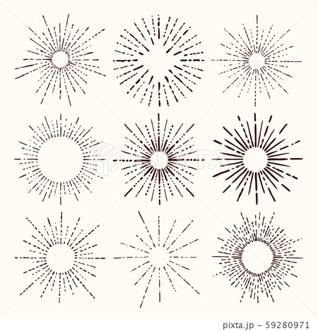 Set and collection of trendy hand drawn retro sunburst/bursting rays design elements. Set and collection of trendy hand drawn retro sunburst/bursting rays design elements. 59280971