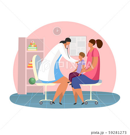 Cartoon woman with son at pediatrician room 59281273