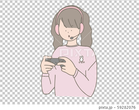 Girl playing a game wearing a headset - Stock Illustration [59282076] -  PIXTA