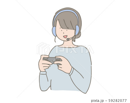 Girl playing a game wearing a headset - Stock Illustration [59282076] -  PIXTA