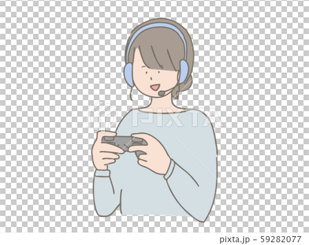 Girl playing a game wearing a headset - Stock Illustration [59282076] -  PIXTA