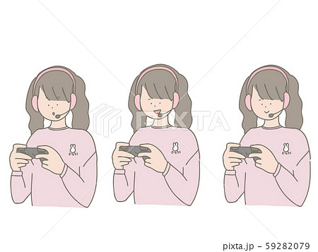 Girl playing a game wearing a headset - Stock Illustration [59282076] -  PIXTA