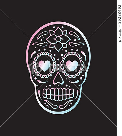 Vector holographic Mexican sugar skull and flowers Vector holographic Mexican sugar skull and flowers 59283492