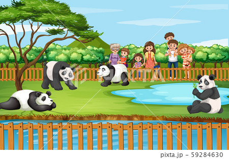 Scene With Animals And People At The Zooのイラスト素材