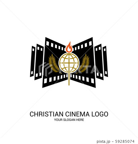 Christian cinema logo. Symbols of movies and videos for the ministry, conference, camp, festival, event. 59285074