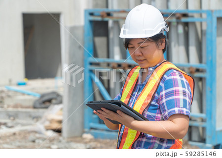Asian women worker and engineer on building site Asian women worker and engineer on building site 59285146