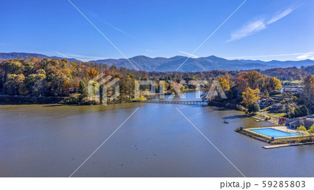 Aerial view Fall Landscape in Lake Junaluska, North Carolina Aerial view Fall Landscape in Lake Junaluska, North Carolina 59285803