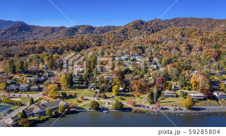 Aerial view Fall Landscape in Lake Junaluska, North Carolina Aerial view Fall Landscape in Lake Junaluska, North Carolina 59285804