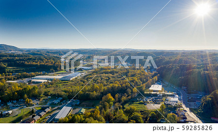 Aerial sunset during the fall in Ellijay Georgia at the Georgia Mountains with Sunrays Aerial sunset during the fall in Ellijay Georgia at the Georgia Mountains with Sunrays 59285826