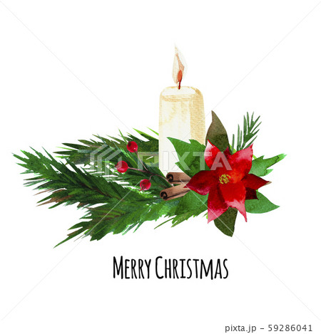 Watercolor Christmas composition on a pine branch Watercolor Christmas composition on a pine branch 59286041