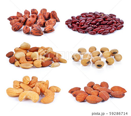 Collection of nuts on a white background Collection of nuts on a white background 59286714