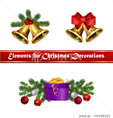 Christmas decorations with fir tree golden jingle bells 59288203