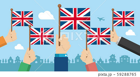 手持ち国旗　バナーイラスト ( 愛国心・イベント・お祝い ・デモ) / イギリス・英国