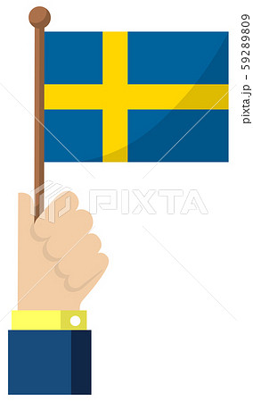手持ち国旗イラスト 愛国心 イベント お祝い デモ スウェーデンのイラスト素材